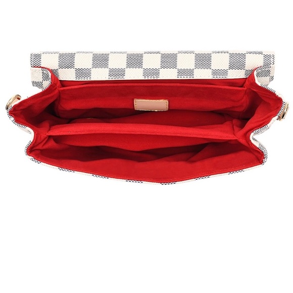 ‼️LAST ONE‼️🆕🌿CREAM/GRAY Leather Checkered Tote Crossbody Bag - Picture 17 of 17